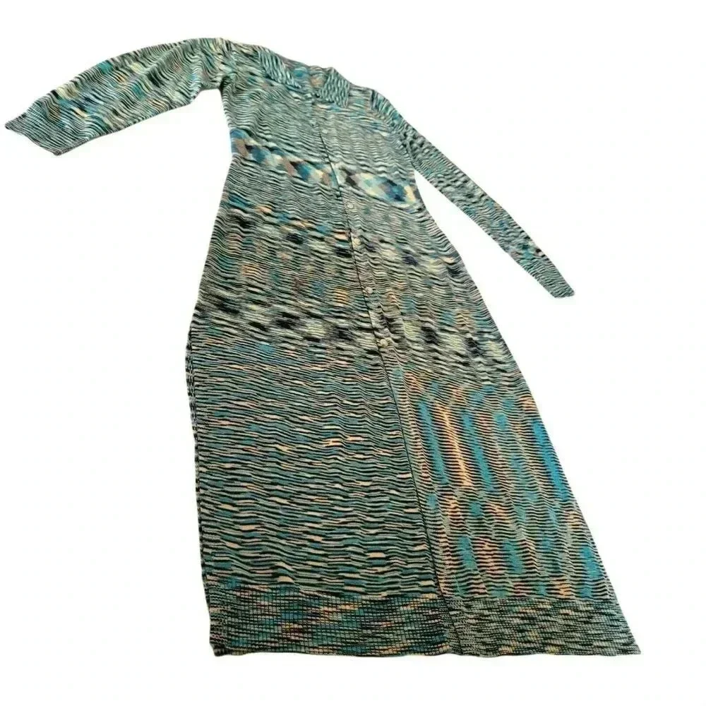 Band Of Gypsies Long Temo Cardigan Blue/Beige Slit Side Button Up SIZE S WOMEN'S - Picture 14 of 16